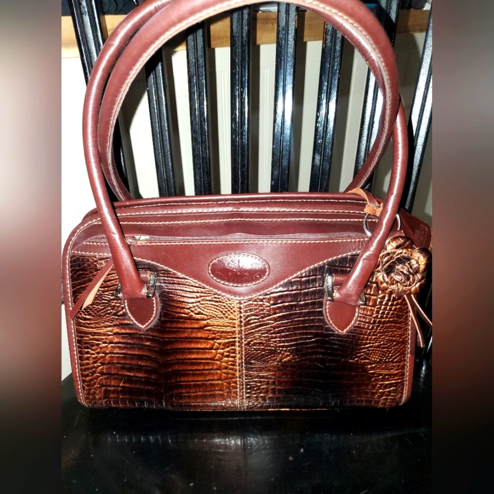 Los Cardales Leather Purse Brown Croc embossed Nice!